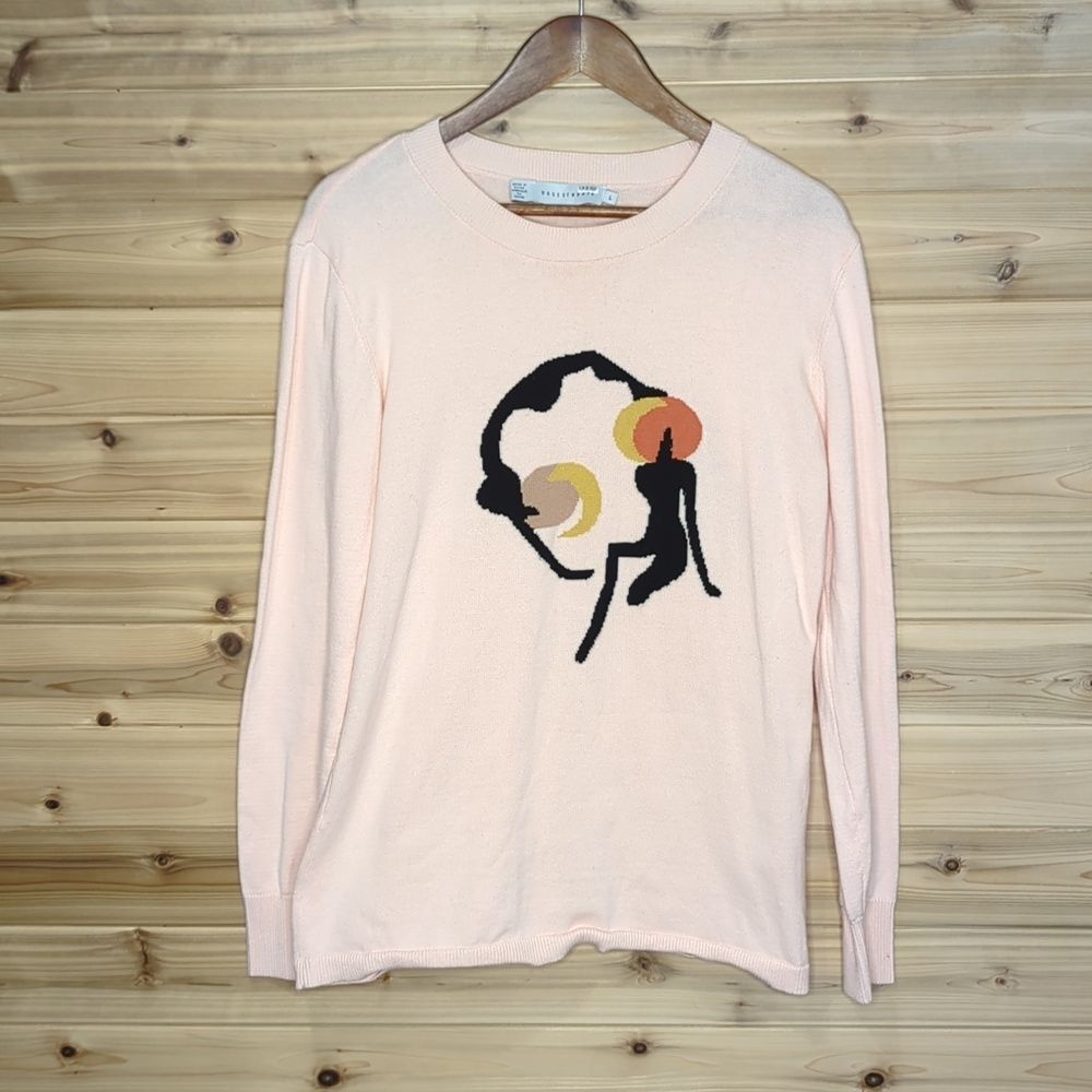 Oh Seven Days Women's Light Pink Crew Neck Sweater with Graphic